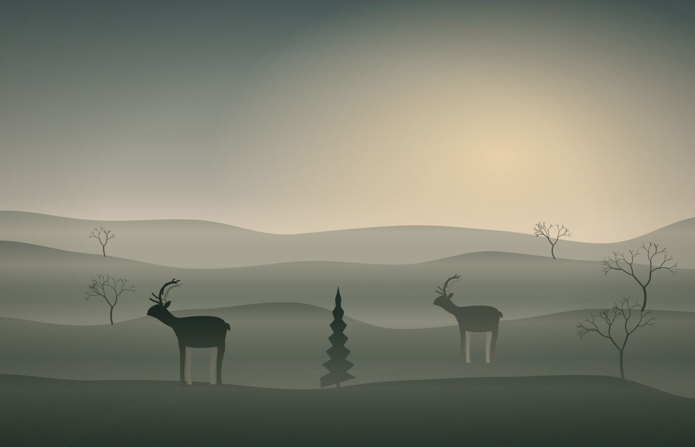 The herd silhouetted against a low winter sun.