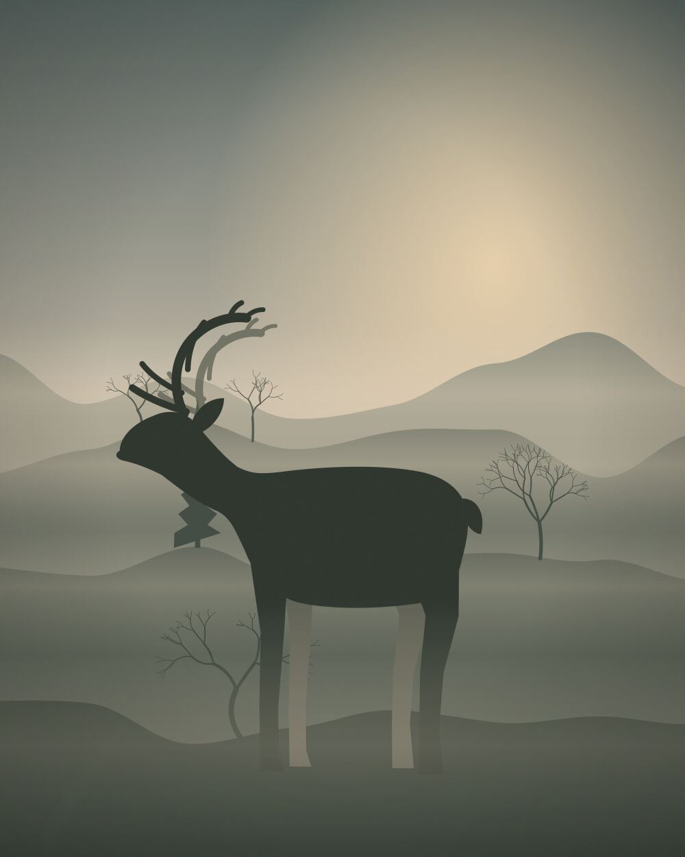 Sorrel the reindeer in the last light of the afternoon.